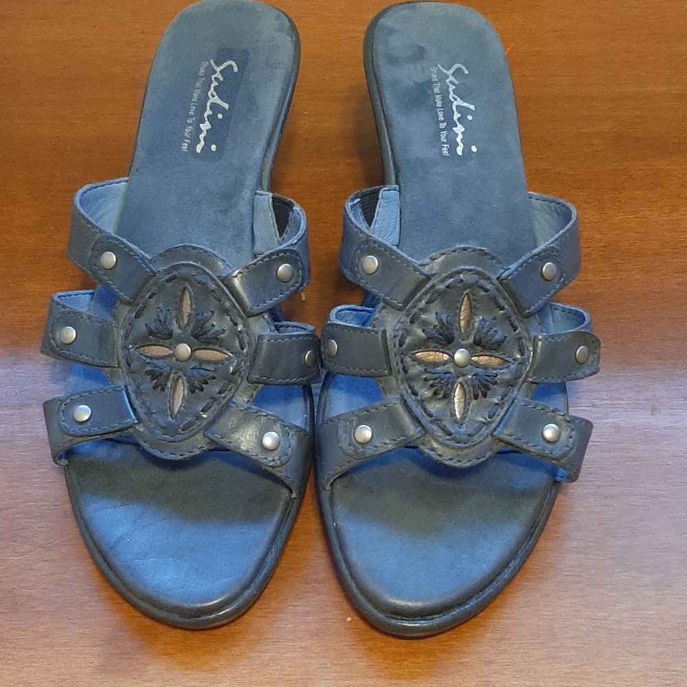 Sudini Denim Colored Embroidered Bohemian Summer Sandals